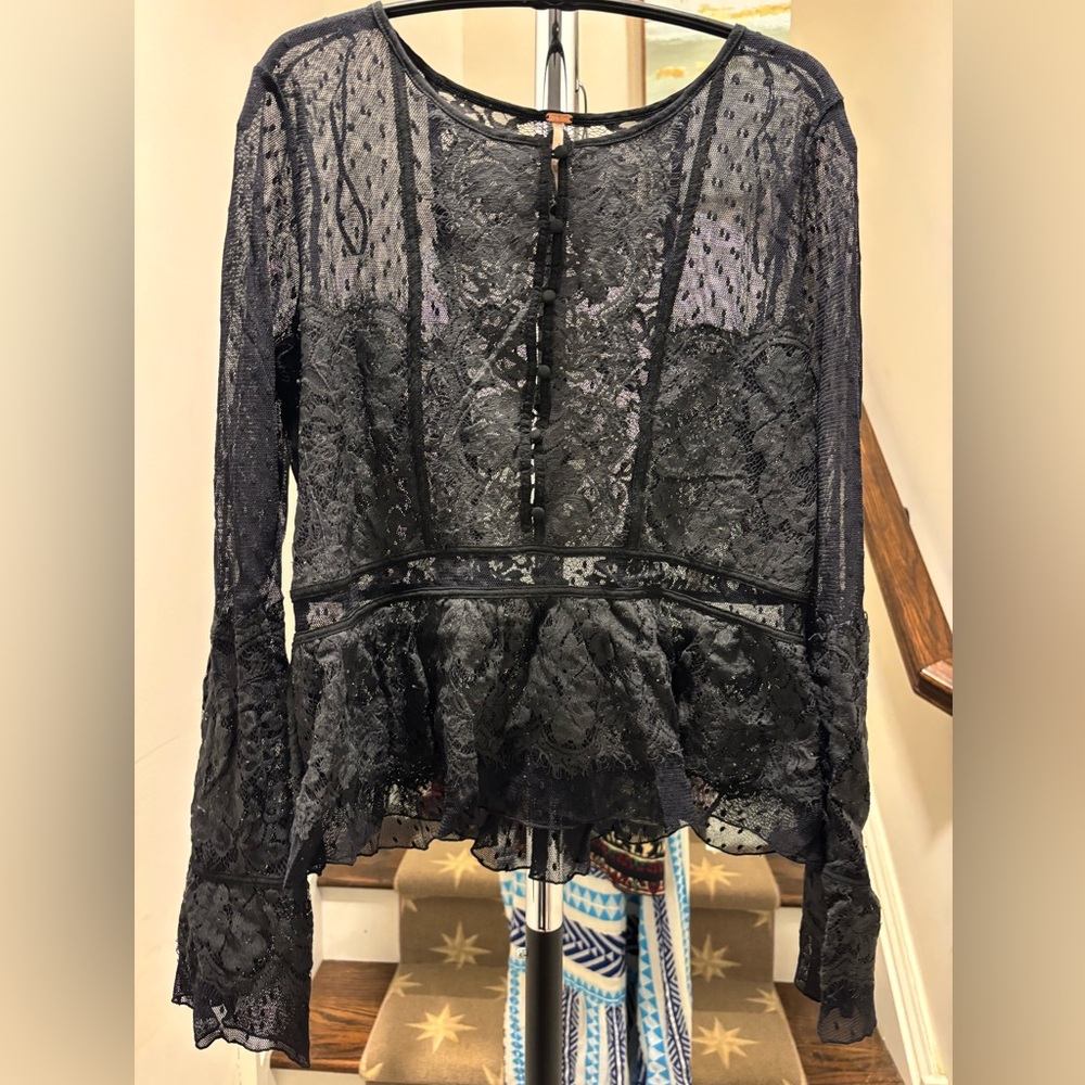 Free People Penelope Black Lace Top